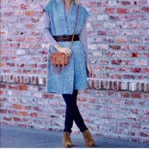 Cabi Long Line Napa Duster Sweater Sleeveless Open Front Marled Blue Size Small
